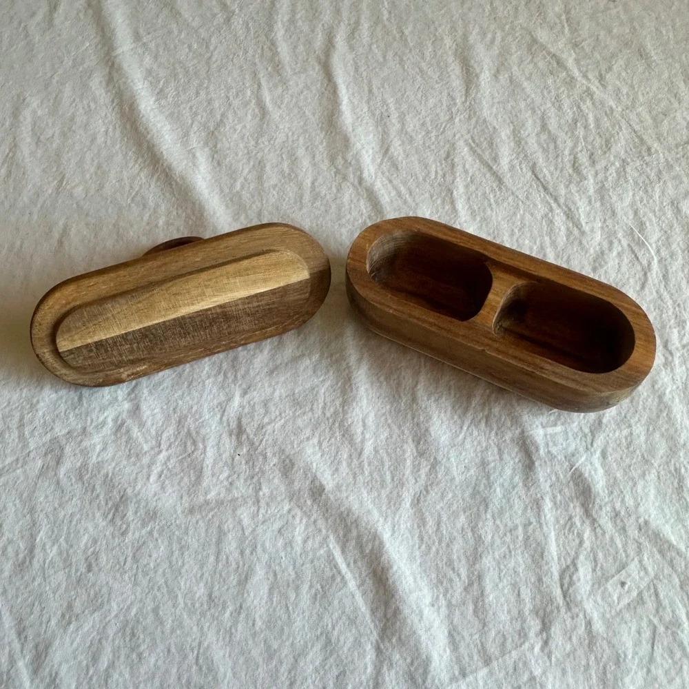 Bloomingville Acacia Wood Divided Container Dish Serving Storage Ring Handle Lid